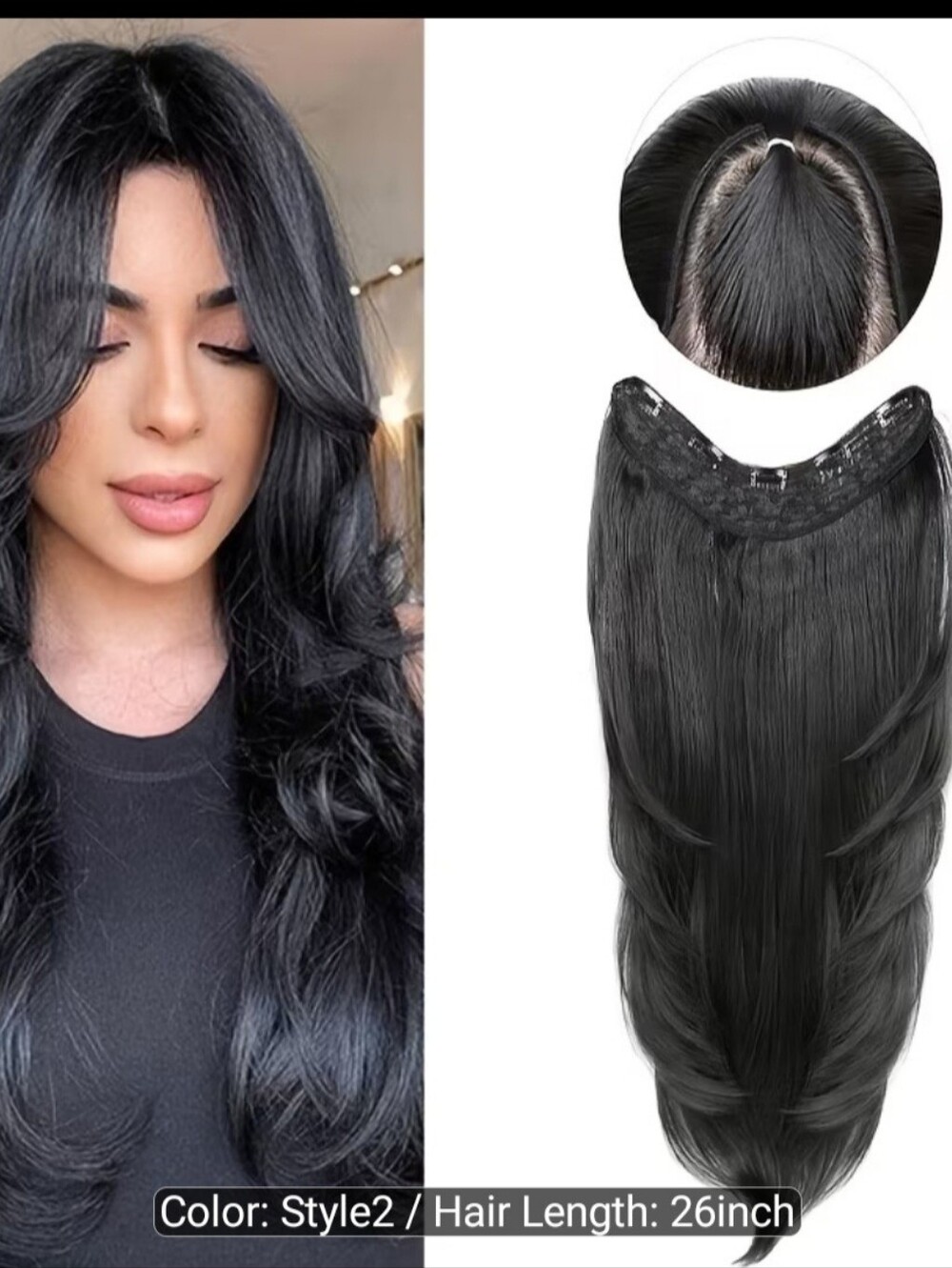 NWT Black Long Layered Clip-In Hairpiece - Natural Shine